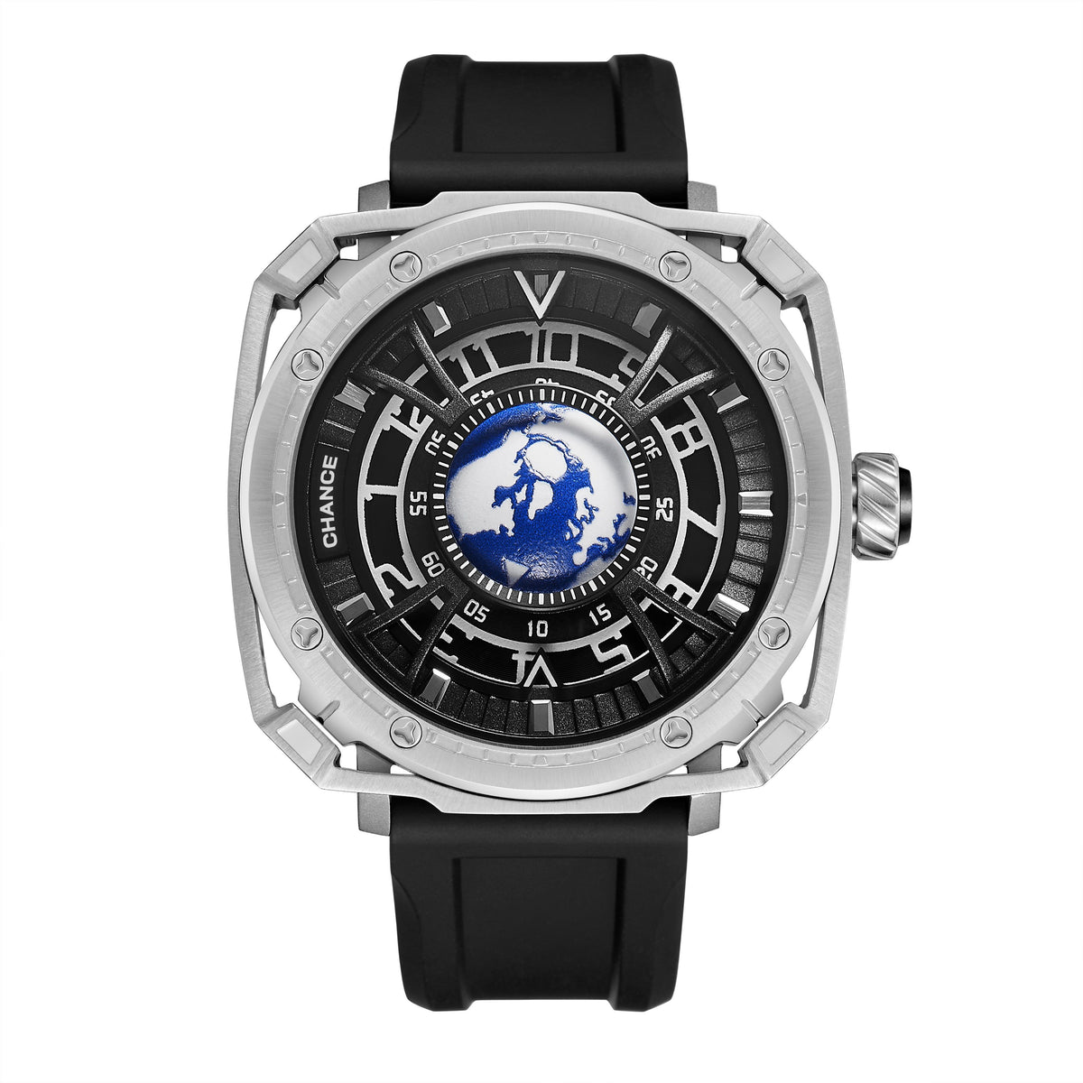 CHANCE Orologio da polso meccanico di lusso da uomo, automatico, cassa in acciaio inossidabile, cinturino sportivo in silicone, orologio luminoso, 9052