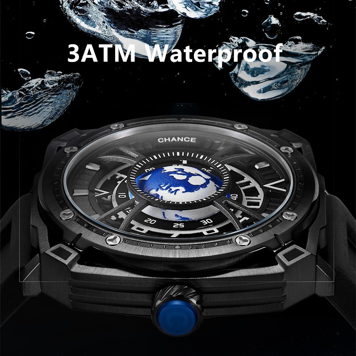 CHANCE Orologio da polso meccanico di lusso da uomo, automatico, cassa in acciaio inossidabile, cinturino sportivo in silicone, orologio luminoso, 9052